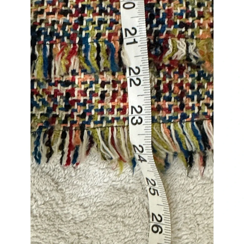 O Oscar by Oscar De La Renta Wool Blend Skirt Size 16W Fringe Rainbow Multicolor